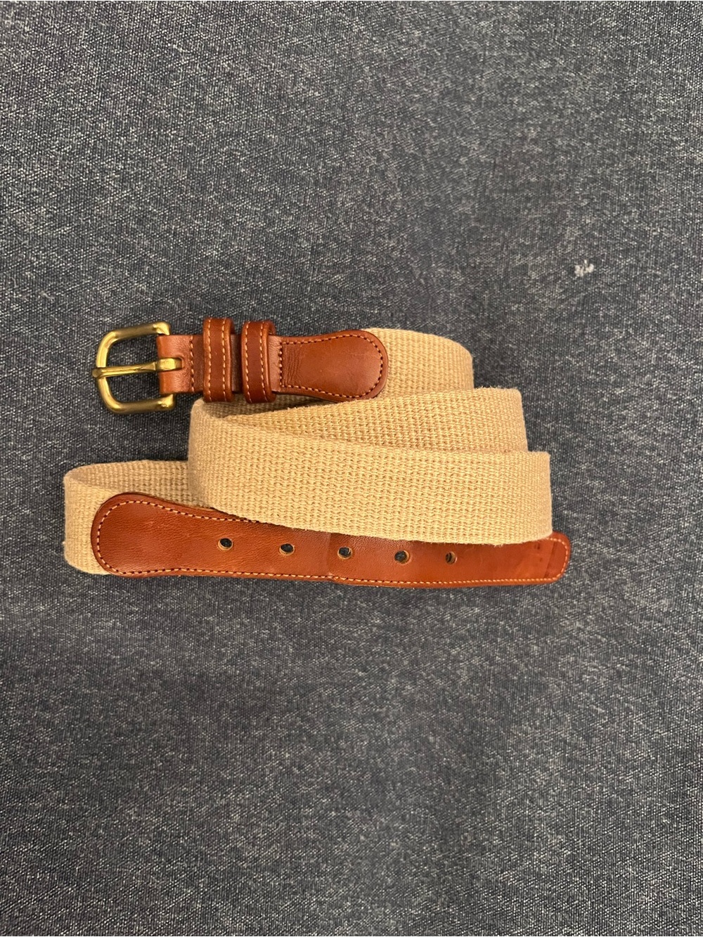 Men's Coach Beige Canvas Belt with Brown Leather Trim 38”